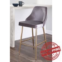 Lumisource B25-MARCEL AUVSV2 Marcel Contemporary/Glam Counter Stool in Gold Metal and Silver Velvet - Set of 2